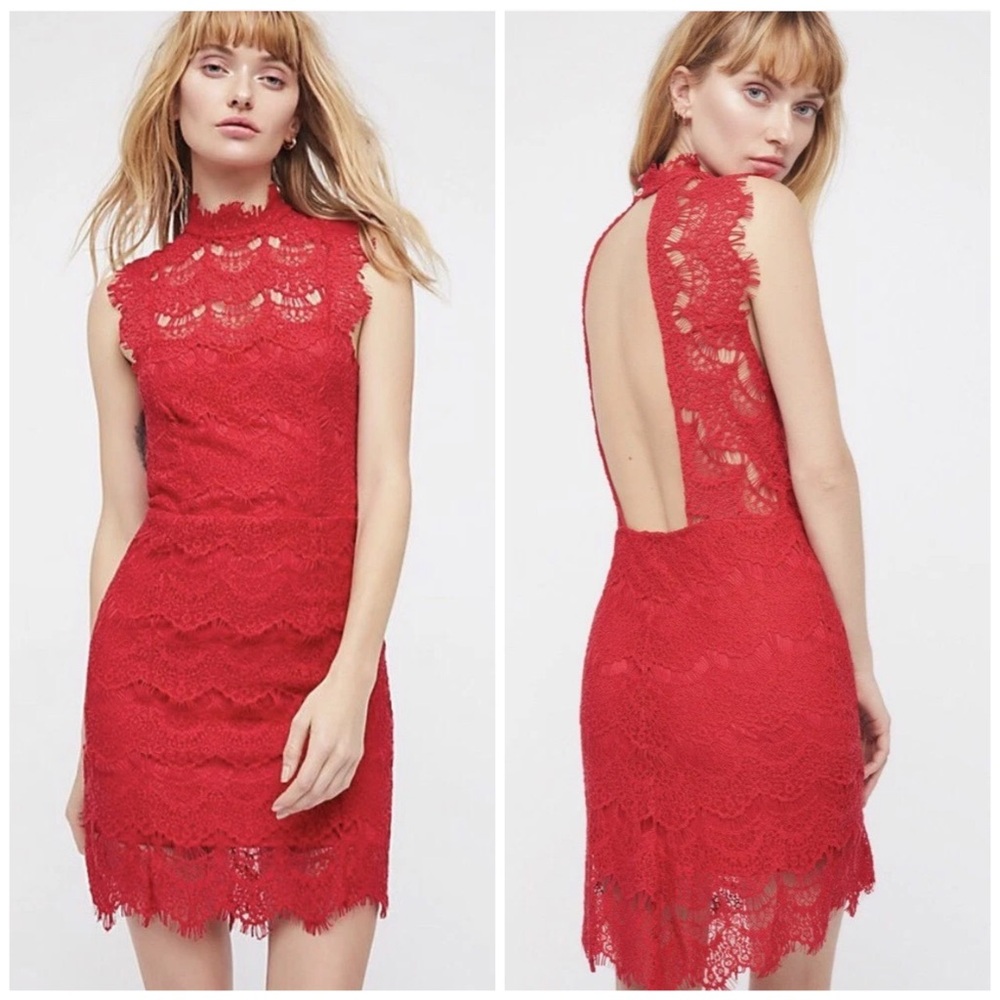 Free People FP Red Daydream Lace Bodycon Dress Size Small